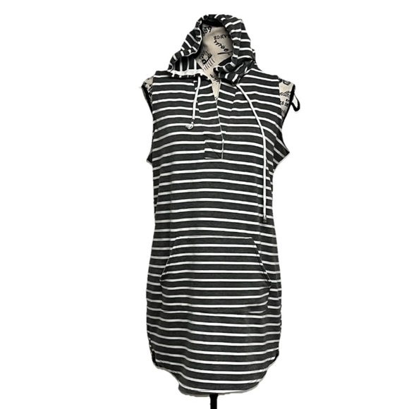 Be All Sportswear Corp Striped Kangaroo Pocket Mini Dress Nautical Preppy M - Picture 1 of 9
